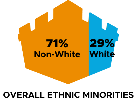 71% Non-White, 29% White, Overall Ethnic Minorities